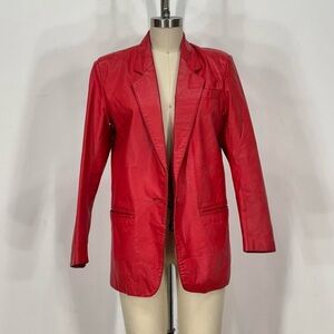 Women's 80s Vintage Red leather blazer jacket.